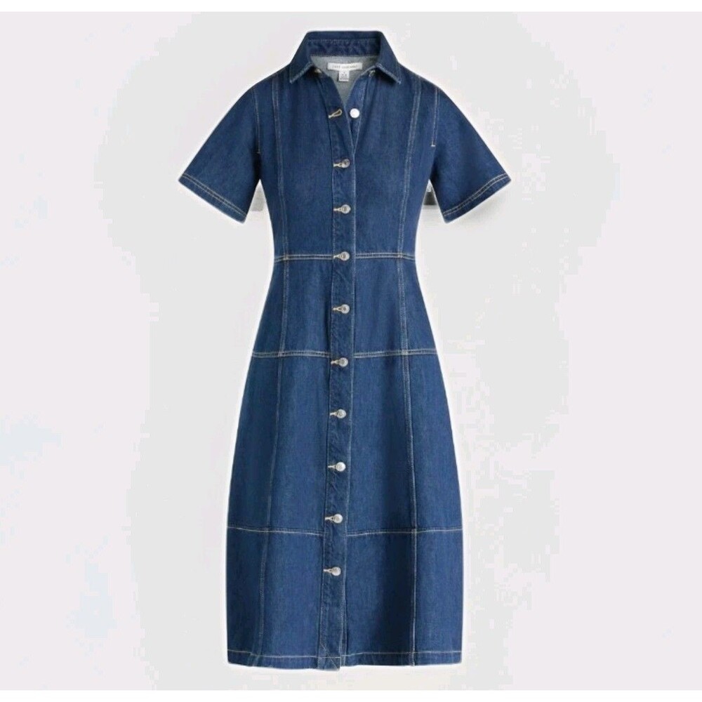 Y2K Western Cowgirl Denim Midi Dress Boho Cottagecore Button Front NWT Small